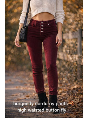 American Eagle Corduroy Pants Burgundy Size 8 High Rise Fall